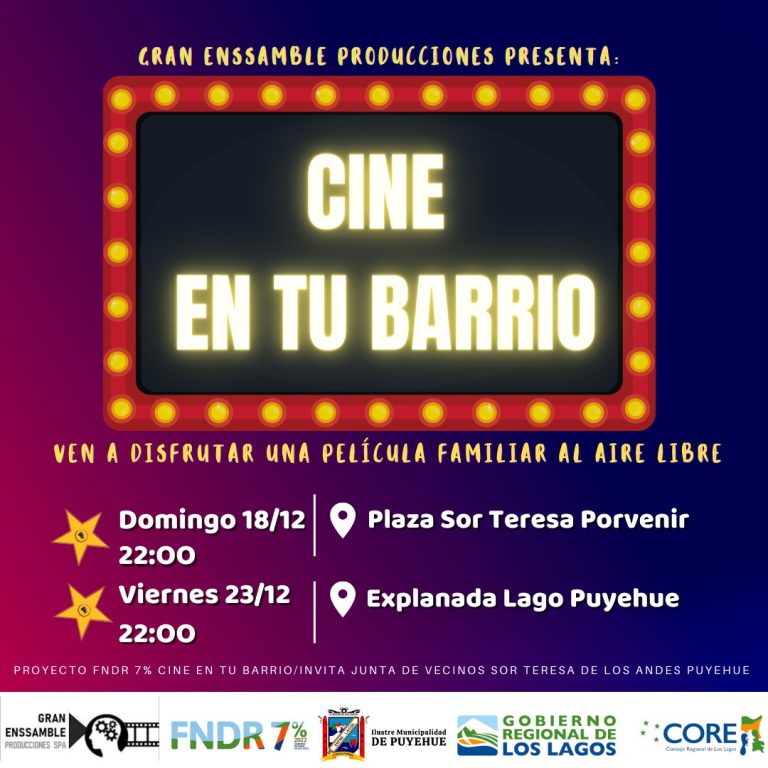 Oficina de Cultura de Puyehue invita a disfrutar de “Cine en Tu Barrio” en Porvenir y Costanera de Entre Lagos